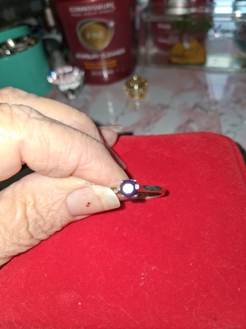 Vintage Solitare Sterling Silver Purple Stone Ring - Women Jewelry
